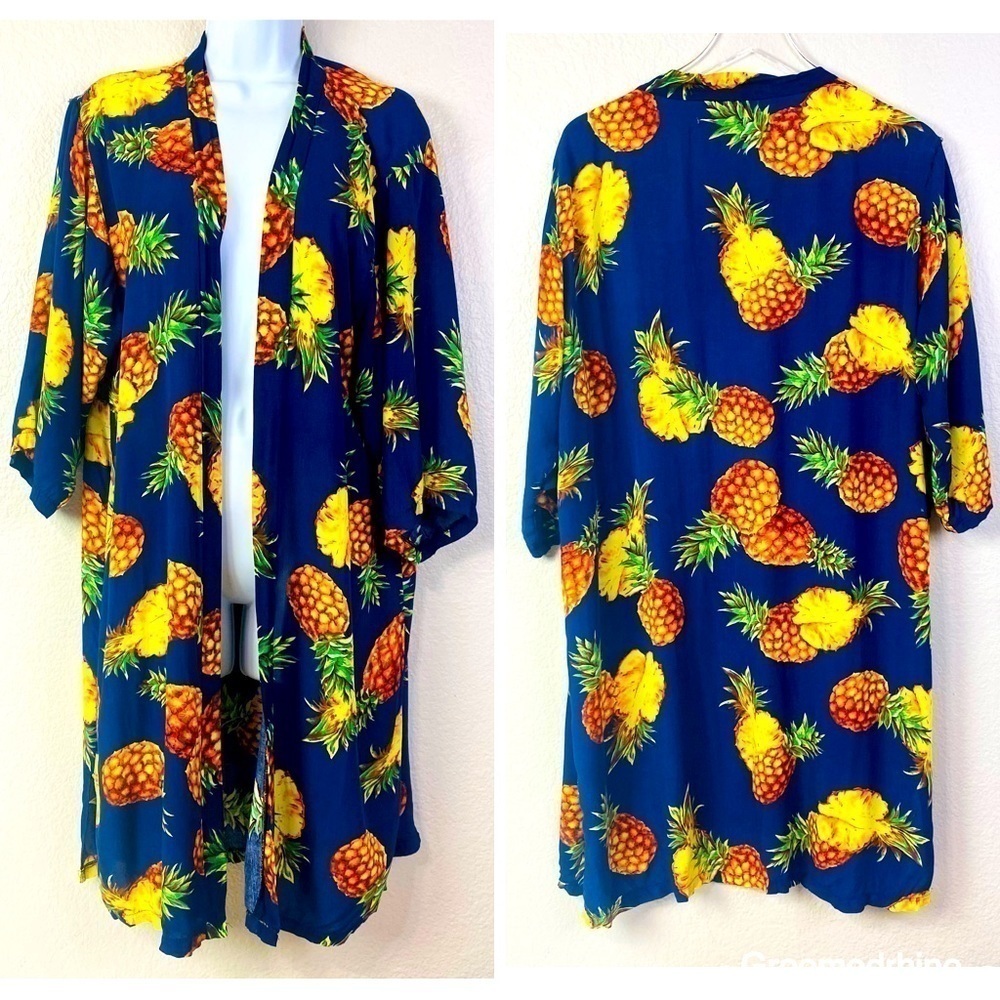 Tilly’s Do Everything In Love Tropical Pineapple Kimono Beach Cover Up OS